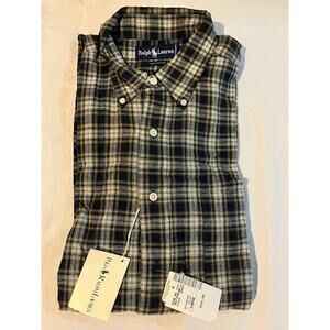 NWT VTG 80s Ralph Lauren Shirt Mens Button Down Plaid Blue Green Yellow Preppy